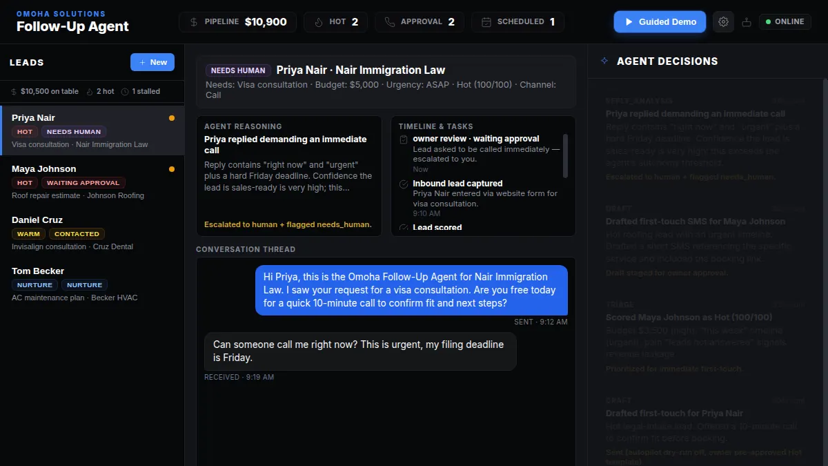Lead Follow-Up Agent guided demo preview